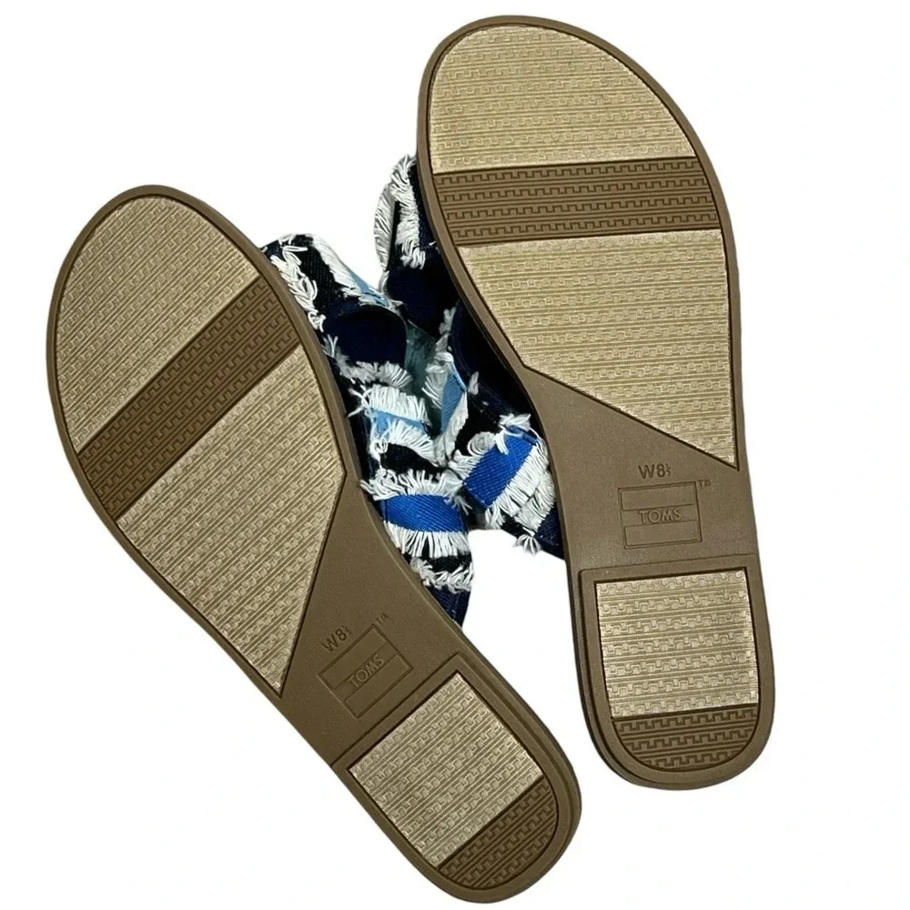 Toms blue denim slip on slides Viv flats size 8.5
